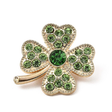 Alloy Glass Rhinestone Clover Brooches JEWB-K017-05KCG-1