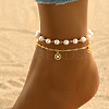 Elegant Brass & Imitation Pearl Double Layer Clover Pendant Anklets for Women's Fashion Style KI5971-3
