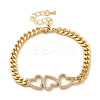 Brass Micro Pave Clear Cubic Zirconia Triple Hollow Heart Cuban Link Chains Bracelets for Women BJEW-M322-05G-A-1