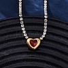 304 Stainless Steel Red & Clear Cubic Zirconia Heart Pendant Necklaces for Women NJEW-Z044-15G-01-2
