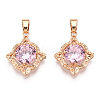 Brass Micro Pave Pink Cubic Zirconia Pendants KK-L208-02G-2