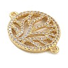 Rack Plating Brass Micro Pave Clear Cubic Zirconia Flat Round with Tree Connector Charms KK-A234-034G-2