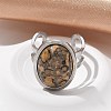 Oval Natural Leopard Skin Jasper Finger Rings RJEW-M062-02P-16-4