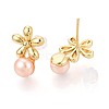 Flower Brass Natural Pearl Stud Earrings PEAR-N017-07E-2