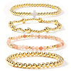 5Pcs 5 Styles Handmade Brass & Natural Sunstone & Glass Beads Stretch Bracelet Set OI0028-2-1