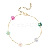 Brass & Glass Beaded Flower Link Chains Anklets AJEW-AN00730-4