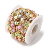 Colorful Handmade Flat Round Brass with Glass Link Chains CHC-K017-03G-2