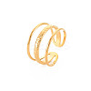 Ion Plating(IP) 304 Stainless Steel Triple Line Open Cuff Ring for Women RJEW-S405-171G-3