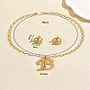 201 Stainless Steel Letter B Pendant Necklace & Stud Earring Set for Women Party and Formal Wear YG0604-2