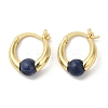 Natural Sodalite Round Beaded Hoop Earrings EJEW-A099-03G-06-2