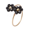 Flower Natural Rainbow Moonstone & Black Spinel Finger Rings RJEW-JR00777-3