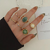 6Pcs Oval/Flat Round Alloy Resin Finger Rings FS-WG08CD1-08-1