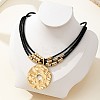 Alloy Disc with CCB Plastic Pendant Black Waxed Cord Multi-strand Necklaces FS-WG118E2-01-3