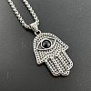 Retro Punk Style 304 Stainless Steel Jet Rhinestone Hamsa Hand Pendant Necklaces for Hip-hop Fashion Men JT3718-3