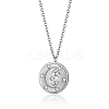 Stylish 304 Stainless Steel Flat Round with Moon Pendant Necklaces for Women's Daily Wear XY3014-1-2