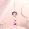 Wire Wrapped Natural Amethyst Heart with Tree of Life Pendant Decorations HJEW-K046-02P-05-1