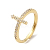 Rack Plating Brass Cubic Zirconia Arabic Letters Adjustable Rings for Women RJEW-S407-10G-08-1