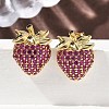 Brass Cubic Zirconia Strawberry Stud Earrings EJEW-L301-01G-1