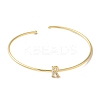 Rack Plating Brass Micro Pave Clear Cubic Zirconia Letter Open Cuff Bangles BJEW-A018-01G-R-2