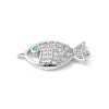 Brass Micro Pave Clear Cubic Zirconia Fish Links Connector Charms KK-K399-06P-1