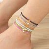 7Pcs Bohemian Style Heart Brass & Glass Seed Beaded Stretch Anklet Sets FS-WG7E51F-04-1