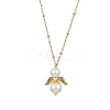 Shell Pearl with Alloy Wings Angel Pendant 304 Stainless Steel Satellite Chain Necklaces NJEW-JN05427-2