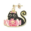 Halloween Theme Alloy Enamel Cat Dangle Stud Earrings with Brass Pins EJEW-JE05308-4