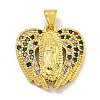 Virgin Mary Theme Rack Plating Brass Micro Pave Cubic Zirconia Pendants KK-C074-23G-04-1