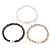 3Pcs 3 Styles CCB Plastic Beads & Opaque Acrylic Beads & ABS Plastic Imitation Pearl Round Beads Stretch Bracelet Set BJEW-JB11605-2