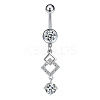 304 Stainless Steel Pave Clear Cubic Zirconia Curved Barbell Rhombus Dangle Belly Rings FS-WGF29F0-07-1