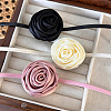 1Pc Fabric French Rose Flower Pendant PU Leather Choker Women's Necklaces NJEW-CL0001-06B-4