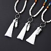 Natural Howlite Bullet & Tassel Pendant Necklace with Mixed Gemstone Beaded Chains NJEW-E585-02H-2