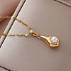 Vintage European 304 Stainless Steel and Imitation Pearl Teardrop Pendant Necklaces ZN0215-3