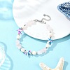 Dyed Synthetic Turquoise Starfish & Natural Rose Quartz Chip Beaded Anklets with 304 Stainless Steel End Chains AJEW-AN00733-01-1