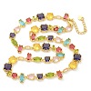 Brass Micro Pave Colorful Cubic Zirconia Link Chain Necklaces NJEW-M089-01G-2