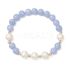 Natural Dyed Blue Lace Agate & Cultured Freshwater Pearl Round Beads Stretch Bracelets for Women BJEW-JB12706-2