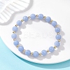 Natural Dyed Blue Lace Agate Beads & Brass Round Beads Stretch Bracelets for Women BJEW-JB12705-1
