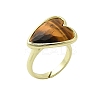 Heart Brass Natural Tiger Eye Finger Rings RJEW-D304-01G-D-2