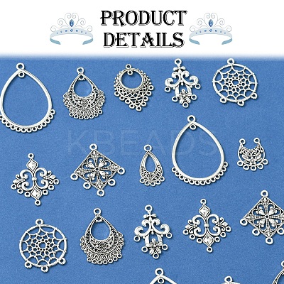 36Pcs 9 Styles Tibetan Style Alloy Chandelier Components Links TIBE-FS0003-24-1