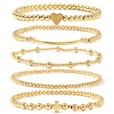 Brass and Stainless Beaded Stretch Bracelet Sets VB9693-4-1