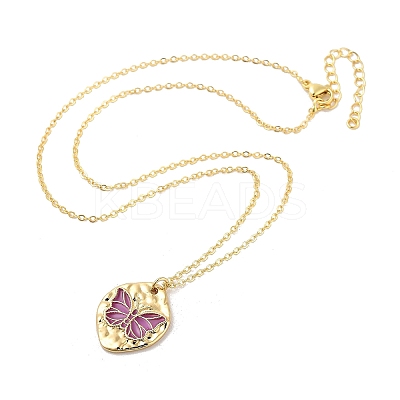Brass Enamel Cable Chain Butterfly Pendant Necklaces NJEW-K379-01G-02-1