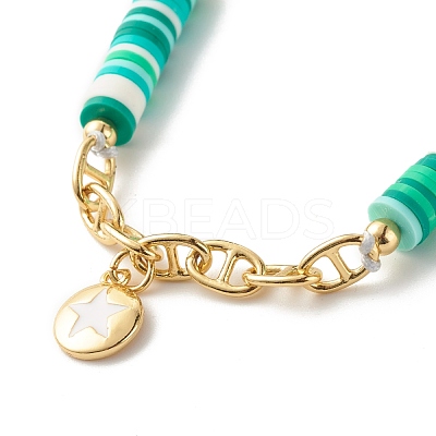 Handmade Disc Polymer Clay Braided Bead Bracelet BJEW-JB07407-02-1