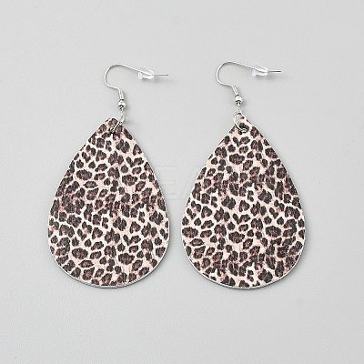 Artificial Leather Teardrop Dangle Earrings EJEW-WH0817-003G-1