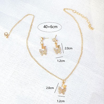 Butterfly Alloy Rhinestone Pendant Necklaces & Stud Earrings Sets for Women FS-WGF94CB-01-1