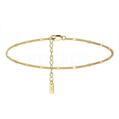 925 Sterling Silver Curb Chain Anklet with Rectangle Charm AJEW-F162-001G-1