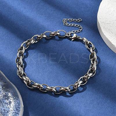 304 Stainless Steel Oval Link Chains Bracelets for Men & Women BJEW-D042-35P-1