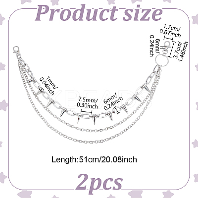 2Pcs Aluminum & Iron Spike Rivet Tassel Chains Belt AJEW-UN0002-11P-1