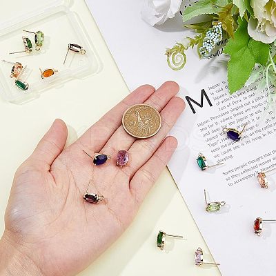 16Pcs 8 Colors Brass Glass Stud Earring Findings DIY-FH0004-50-1