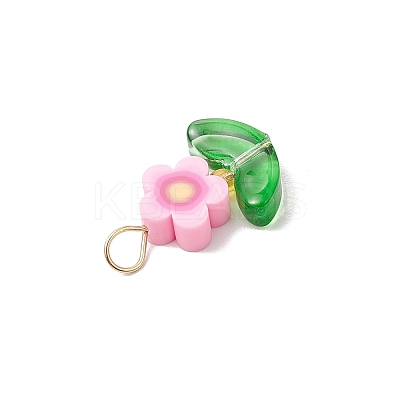 Handmade Flower Printed Polymer Clay Beads Pendants PALLOY-MZ00803-02-1