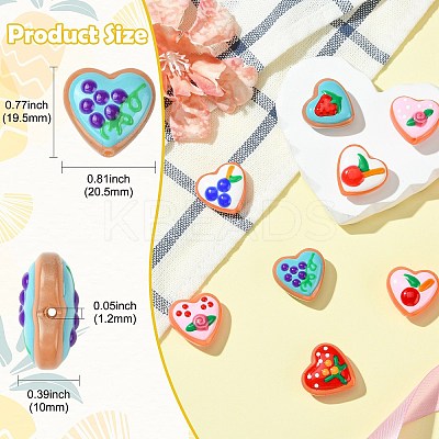 9Pcd 9 Colors Painted Glass Beads Enamel Beads Heart with Fruit LAMP-CJ0002-45-1